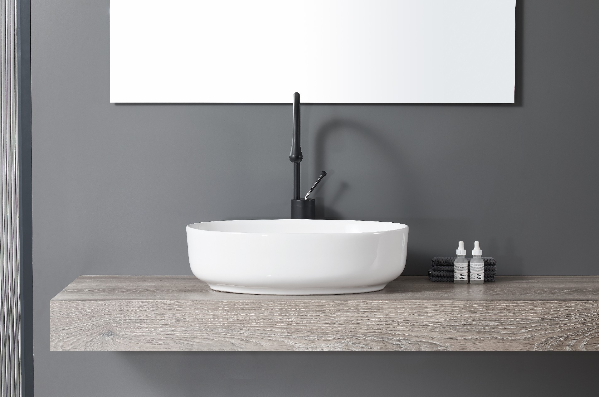BOTHWA  High Quality Modern Design  Countertop Basin Oval Ceramic White Sink without Overflow  BA094WHP