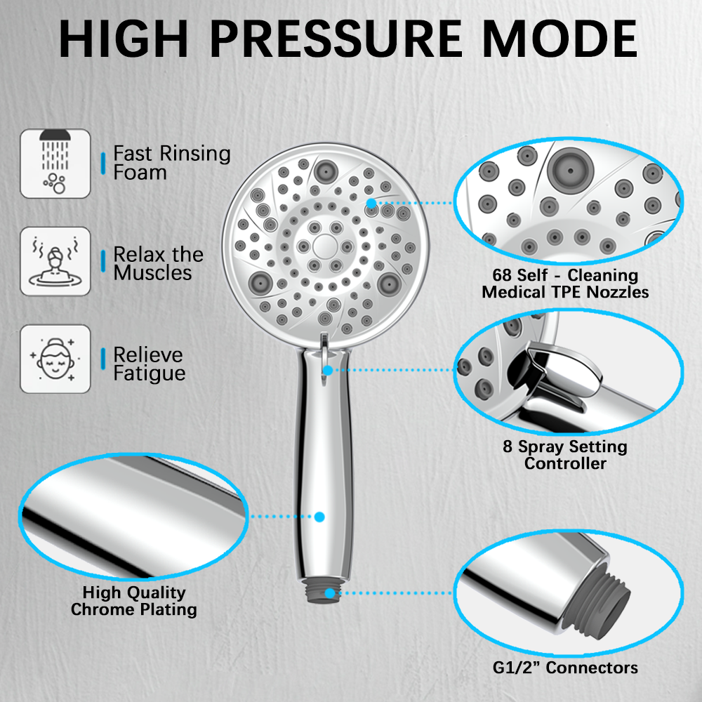 8 Functions Shower Head with Hand Shower